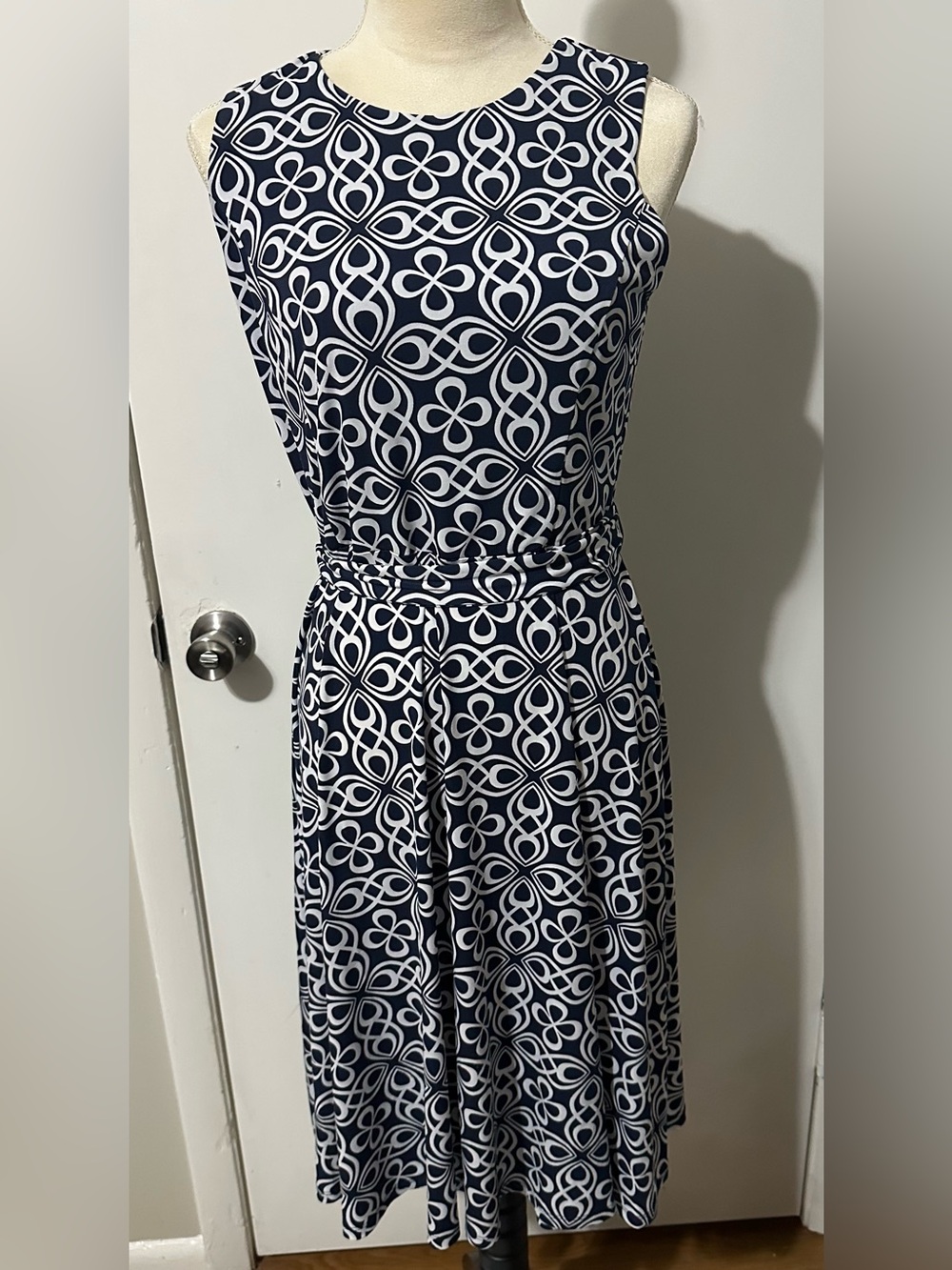 Charter Club Navy and White Geometric Midi Dress PM